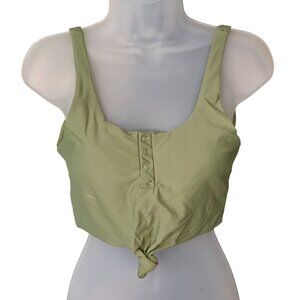 Zaful Women Snap Front Crop Tank Swim TOP ONLY Med Green Knotted Tie Front